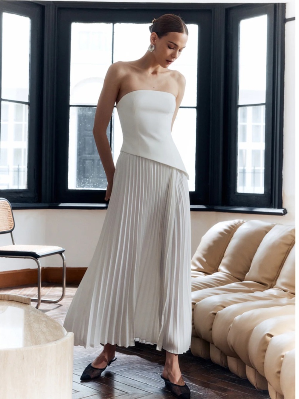 Commense Solid Pleated Strapless Split Dress Size Large NWT - Picture 8 of 9